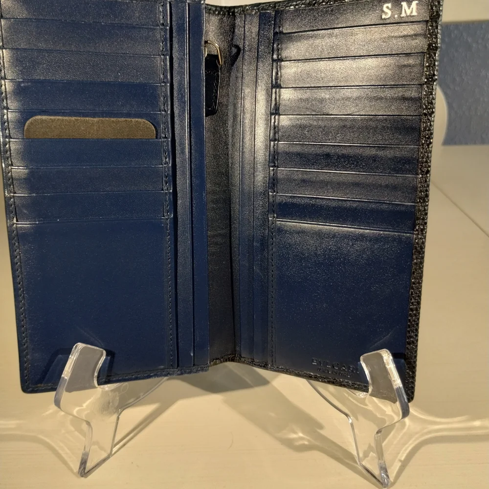 Authentic Blue Bvlgari Unisex Long Leather Wallet Made In Italy with COA